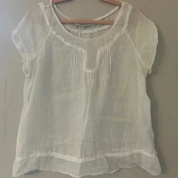 Zara Tops - Zara White Relaxed Fit Flutter Sleeve Blouse